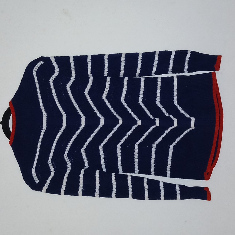 Crown & Ivy Navy/White Stripe Mock Neck Longsleeve‎ Sweater red hem | Size XS
